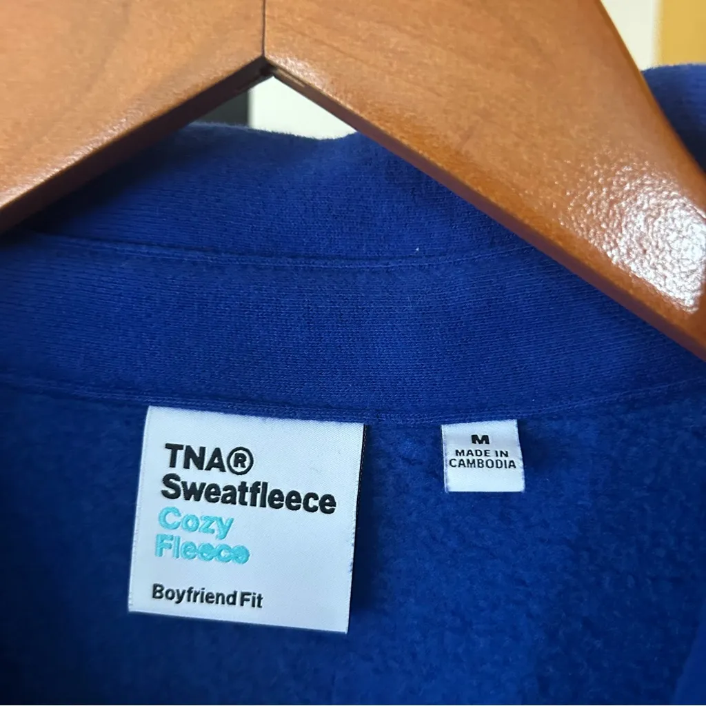 Aritzia TNA Cozy Fleece Boyfriend Fit Shacket Button Up Shirt Pocket Blue Size M Size M - Image 3