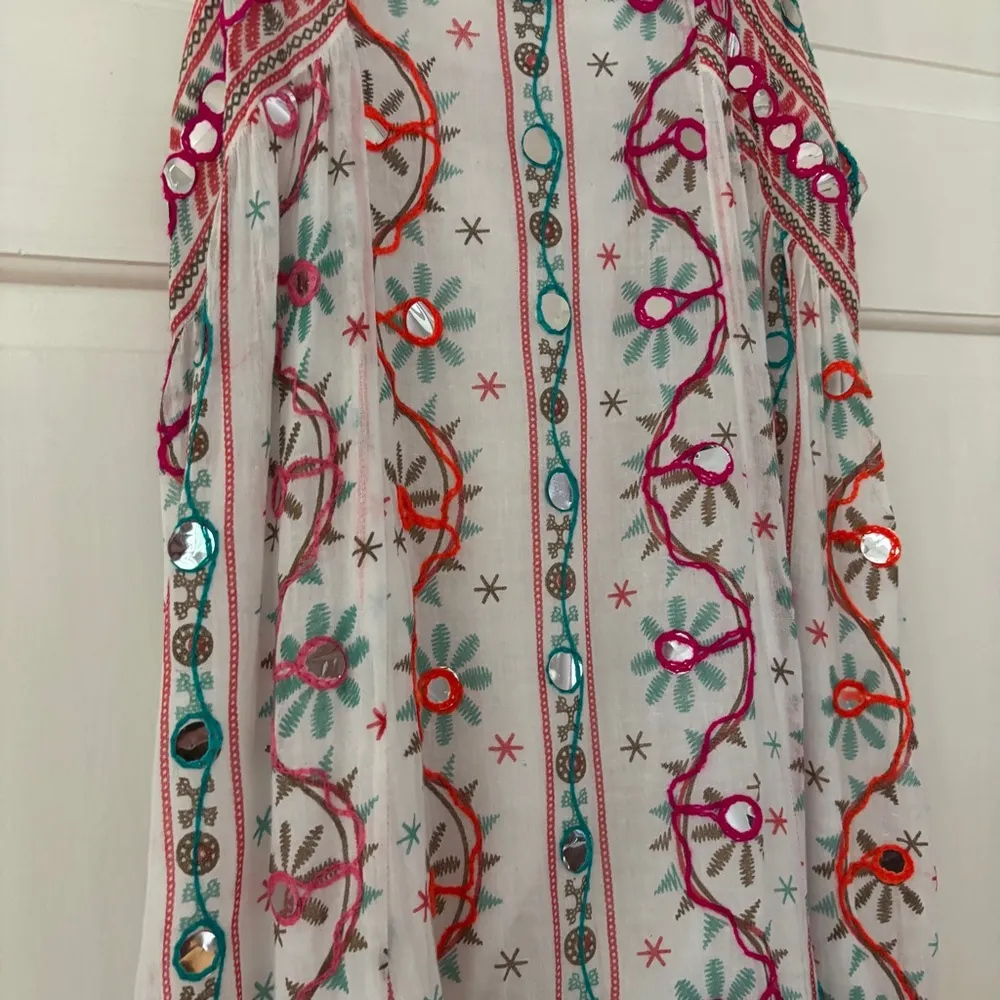 Juliet Dunn London Tribal Tassel Maxi Dress White Jade Embroidered Size 2 US 6/8 Pink Size M - Image 4