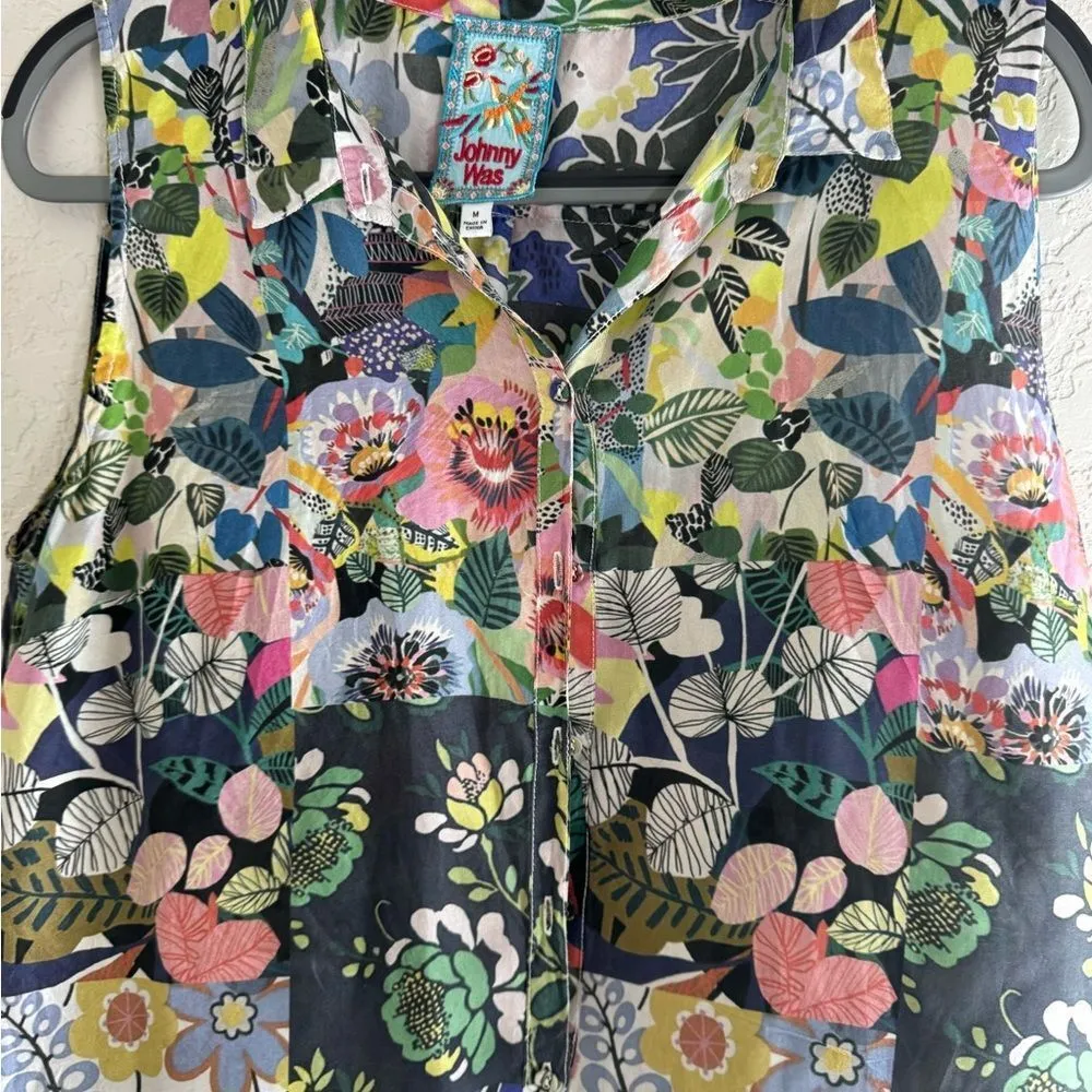 Johnny Was Chelsea Xanthe Silk Floral Sleeveless Multicolor Floral Top - Image 4
