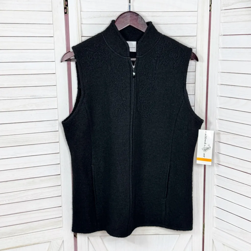 Alfred Dunner Embroidered Beaded Full Zip Mock Neck Boucle Wool Vest Black Small - Image 8