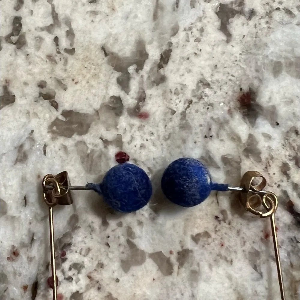Women’s Blue Ear Drop Ball Earrings - Image 3