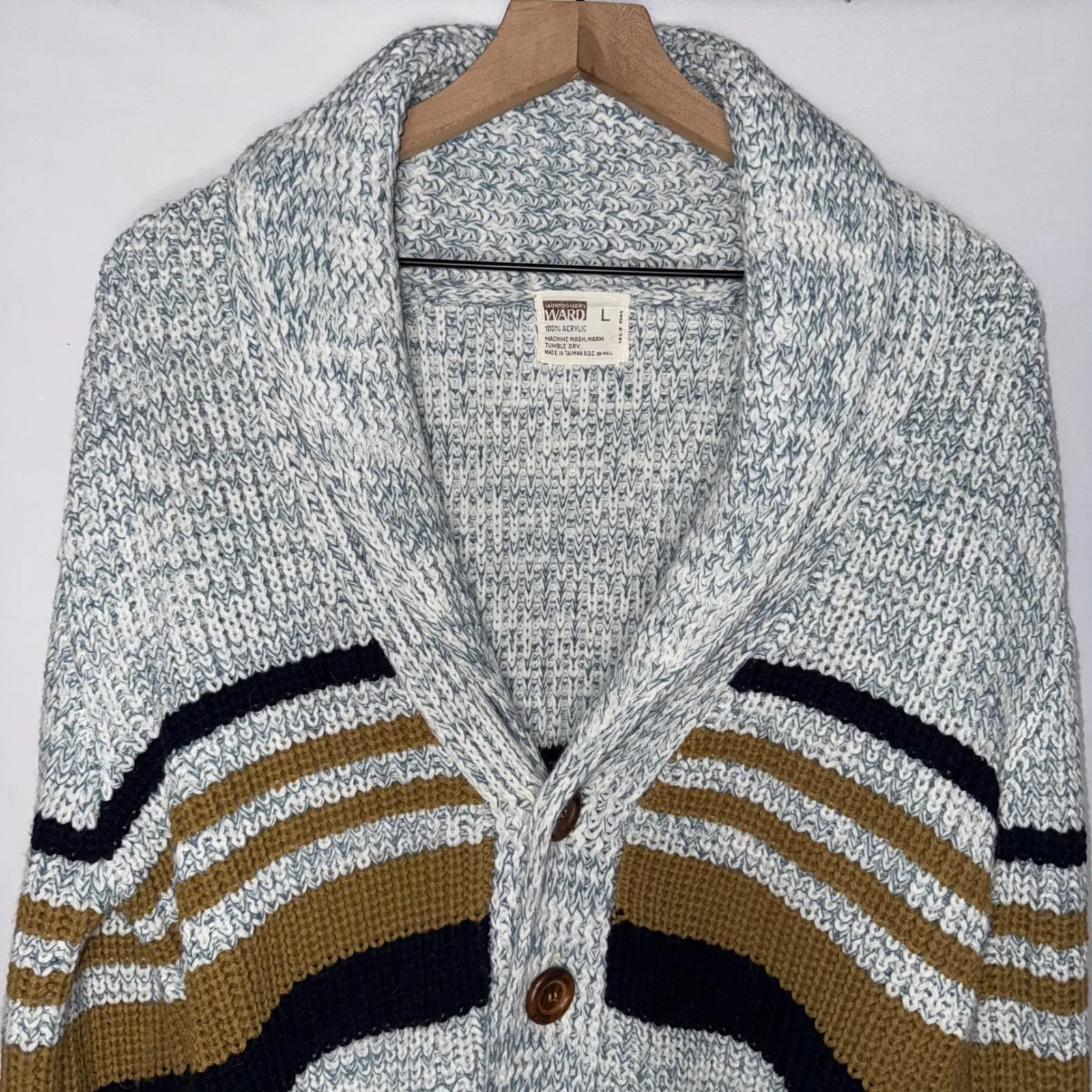 Academia‎ Vintage 80s Montgomery Ward Striped Knit Button Up Cardigan Size L - Image 3