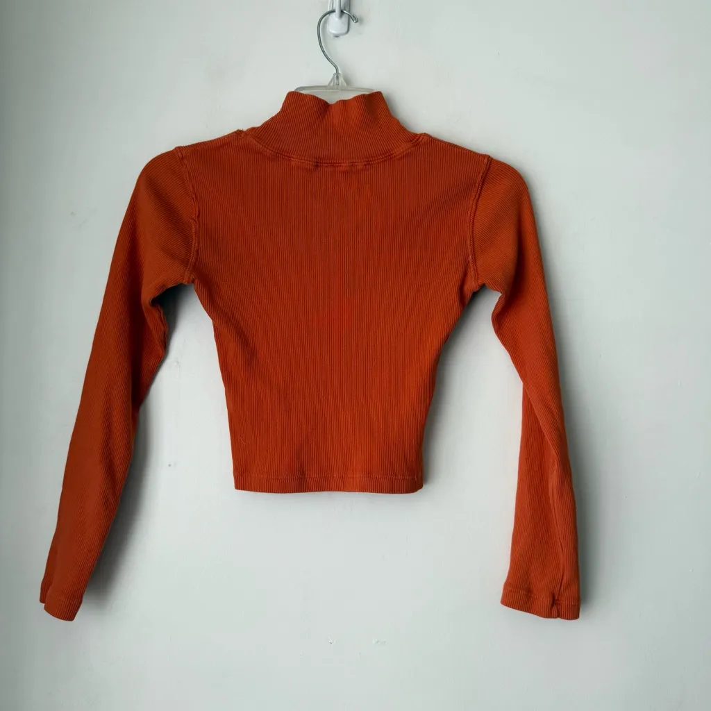 Big Bud Press Burnt Terracotta Long Sleeve Mock Neck Ribbed Shirt Unisex P Size XXS - Image 2