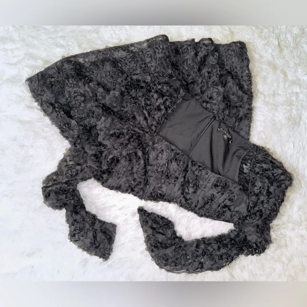 NEW Black Halo Alister Mini Dress, Floral Lace Applique Long Sleeve Babydoll 10 - Image 10