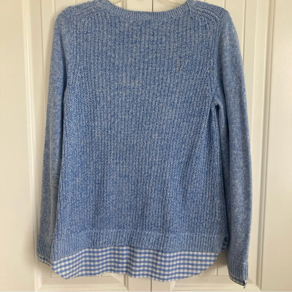Talbots Sweater S Blue Pima Cotton Pullover Layered Gingham Trim - Image 10