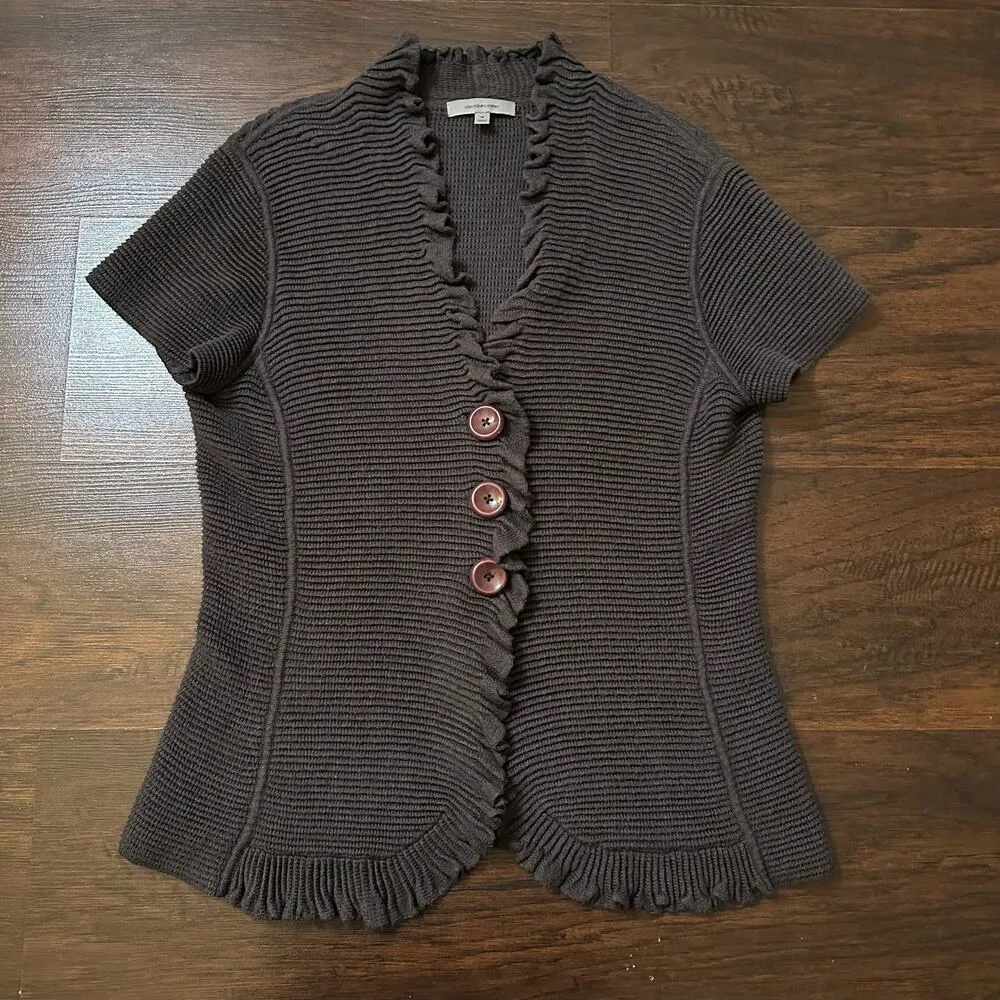 dark gray knit short sleeve button front cardigan sweater M - Image 6