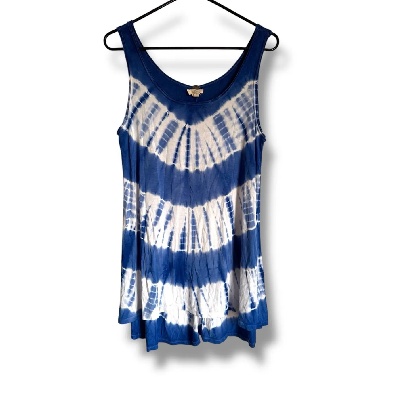 CUPIO Women's Blue Soft Long Tye Dye Scoop Neck Tunic Tank Top sz L Dreamy Festi - Image 3