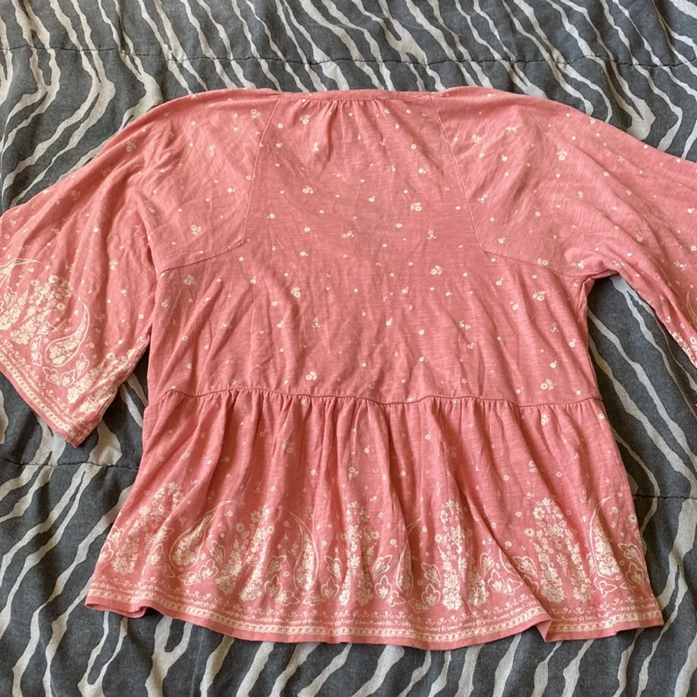 Lucky Brand Pink Floral Bell Sleeve Bohemian Tunic Top - Image 5