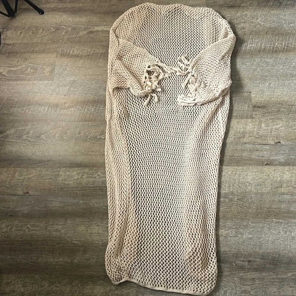 Wildfox Cream Sand Kelso Fringe Sleeve Crochet Long Cardigan Size Small - Image 7