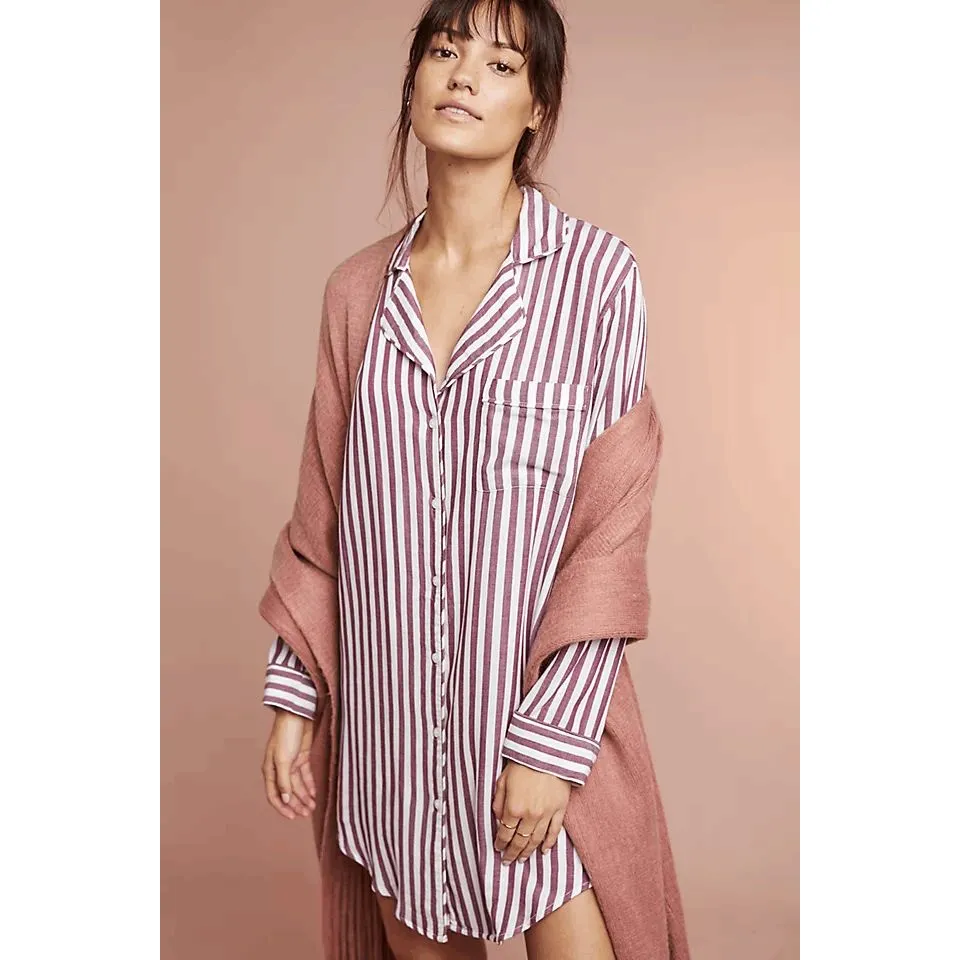 Rails Acadia Striped Sleep Shirt Raspberry Red Soft Button-Down Medium - Image 6