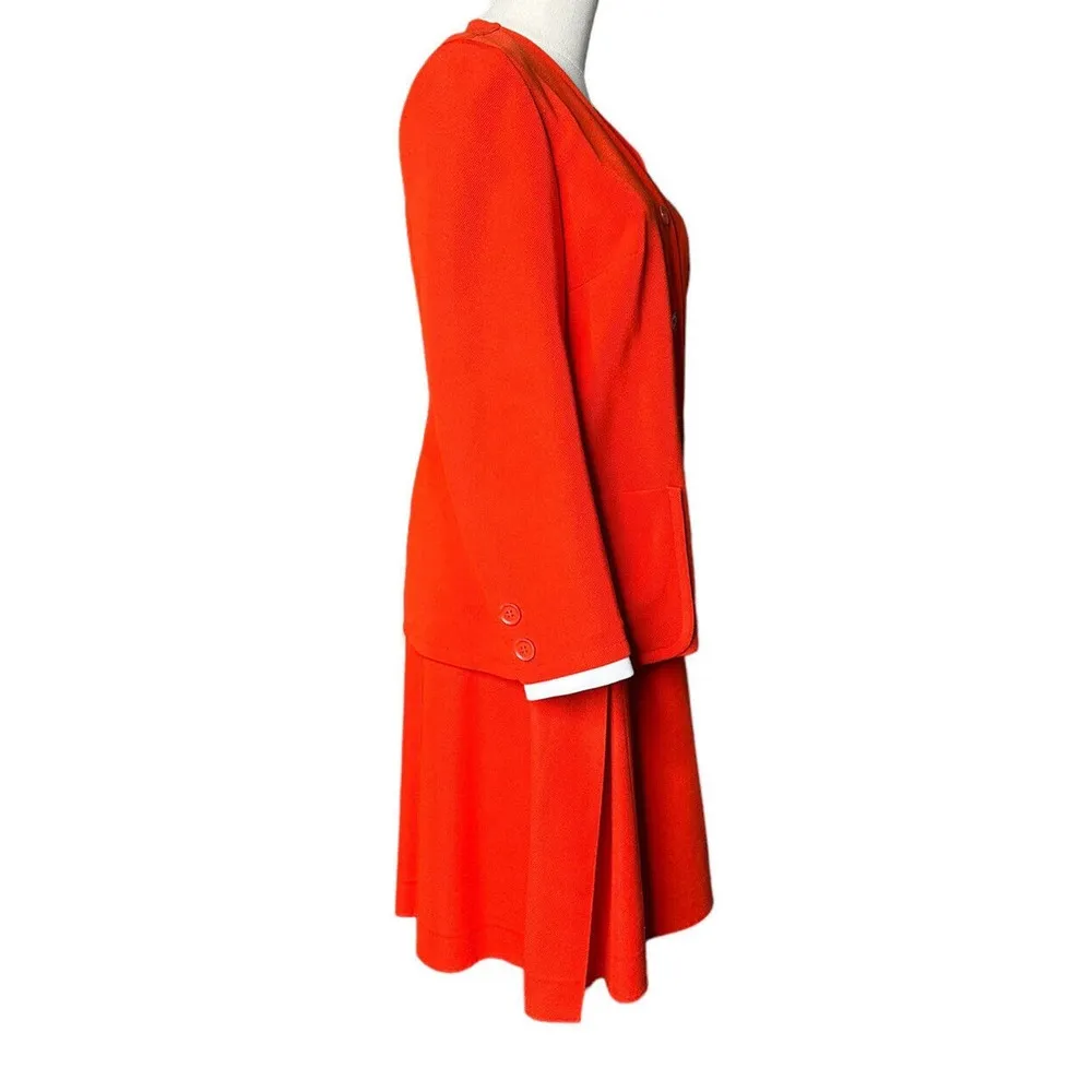 Vtg Butte Knit Womens 2 Piece Red Suit Jacket Pleated Skirt Size S/M? Mod 60s - Image 8