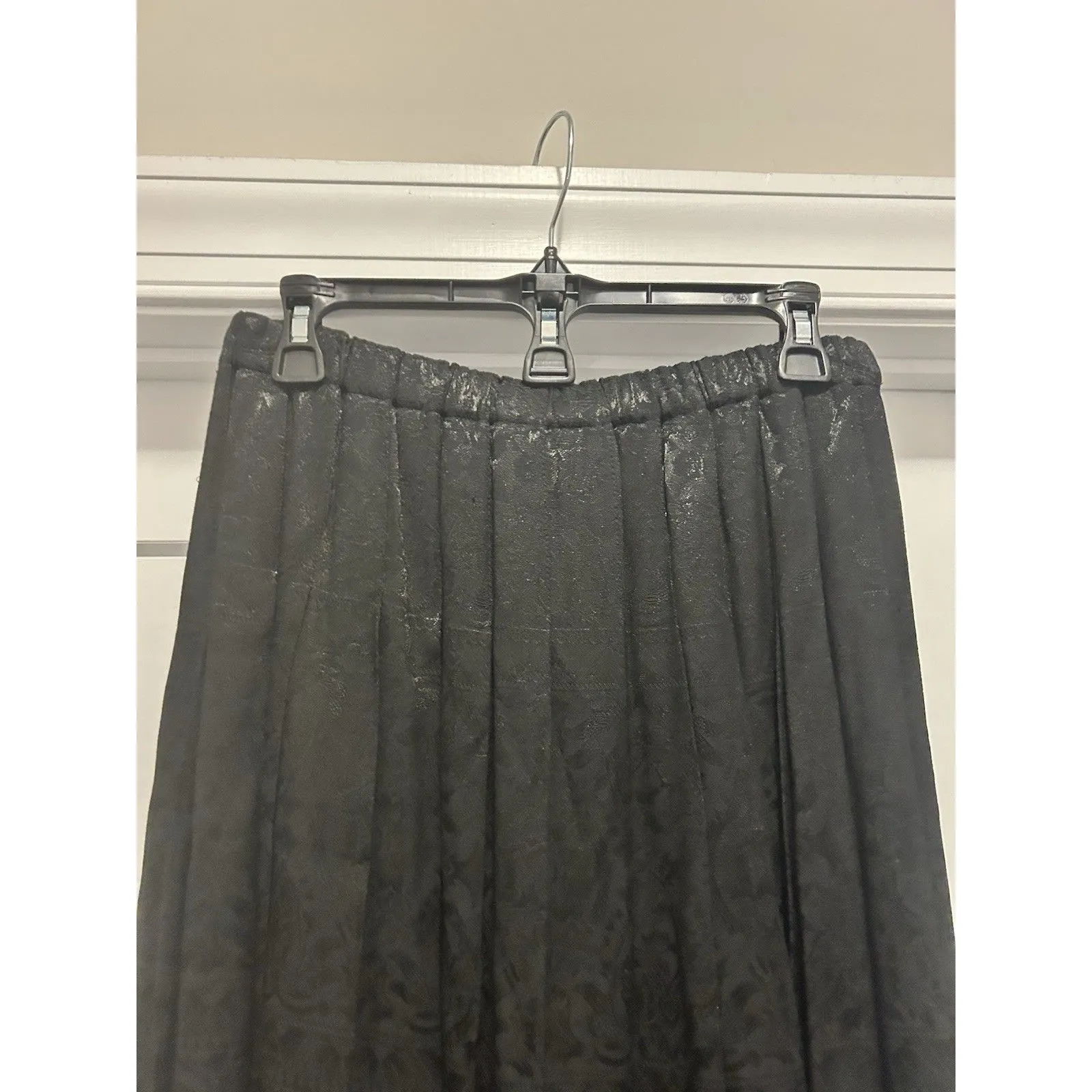 Vtge Pleated Damask Skirt Women’s Medium Whimsigoth Fairygoth Witchy Black Midi - Image 3