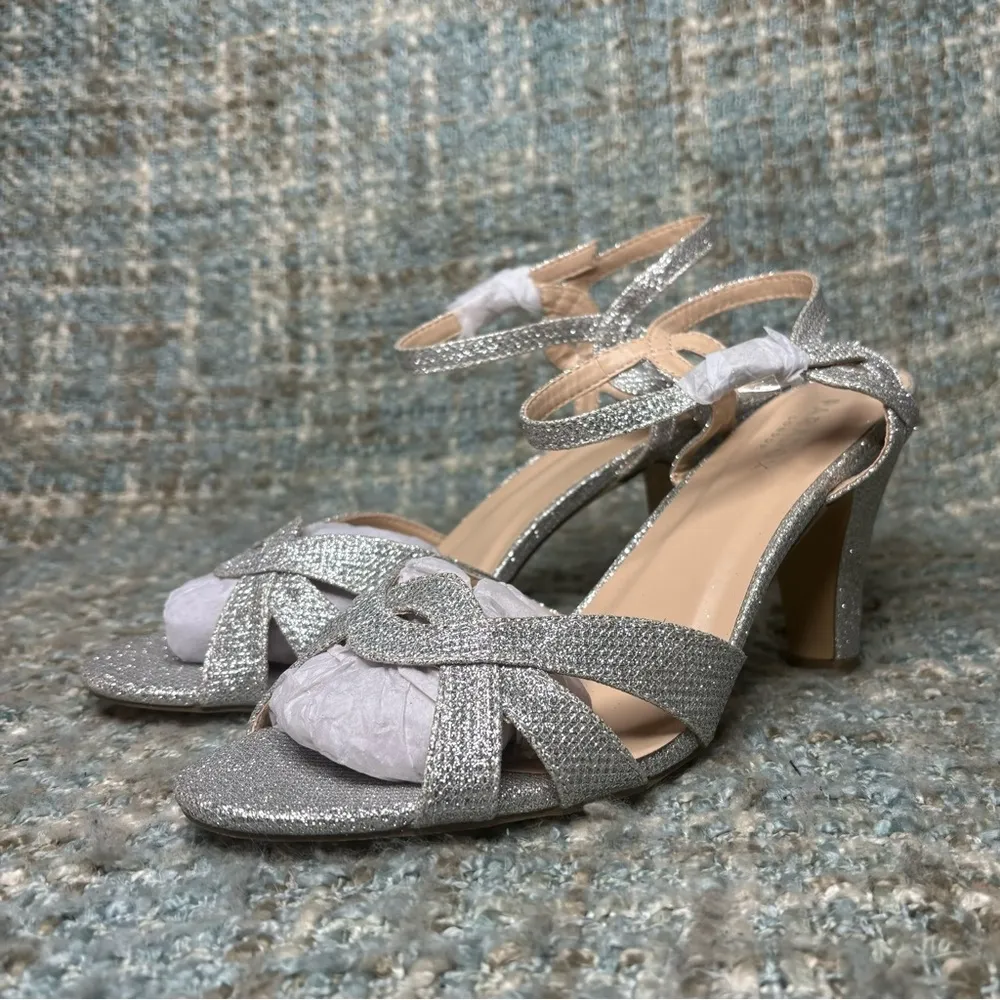 Paradox London Kitty Glitter High Heel Ankle Strap Sandal in Silver Size 10 - Image 2