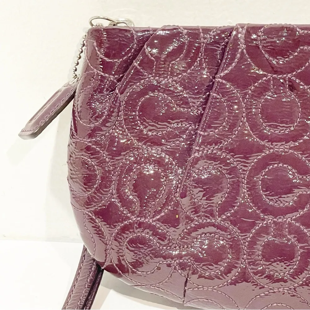 COACH Dark Purple Wristlet Quilted Patent Leather Clutch #43229 - Image 2
