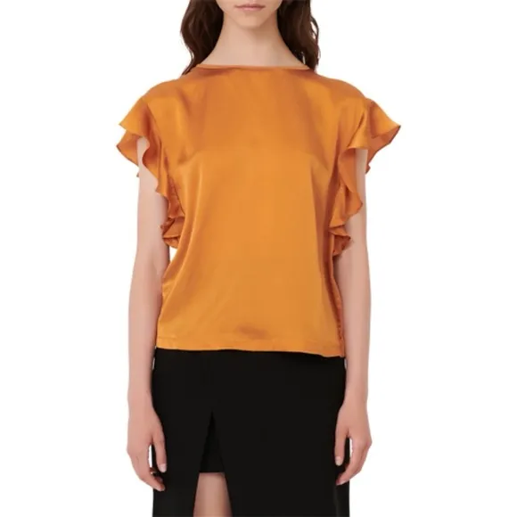 Maje Tola Ruffled-Sleeve Silk-Satin Top - Image 2