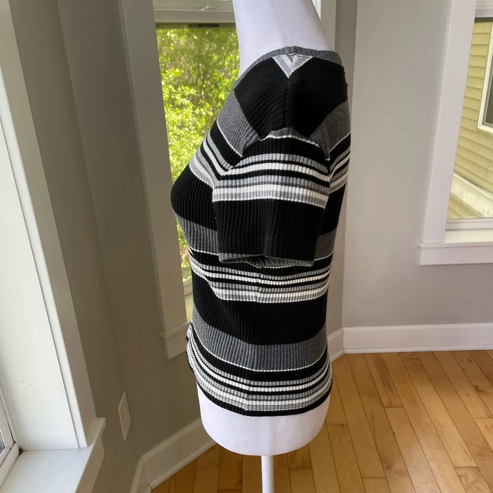 Vintage County Seat Black Gray White Striped Ribbed Tiny Baby Tee Size M Size M - Image 2