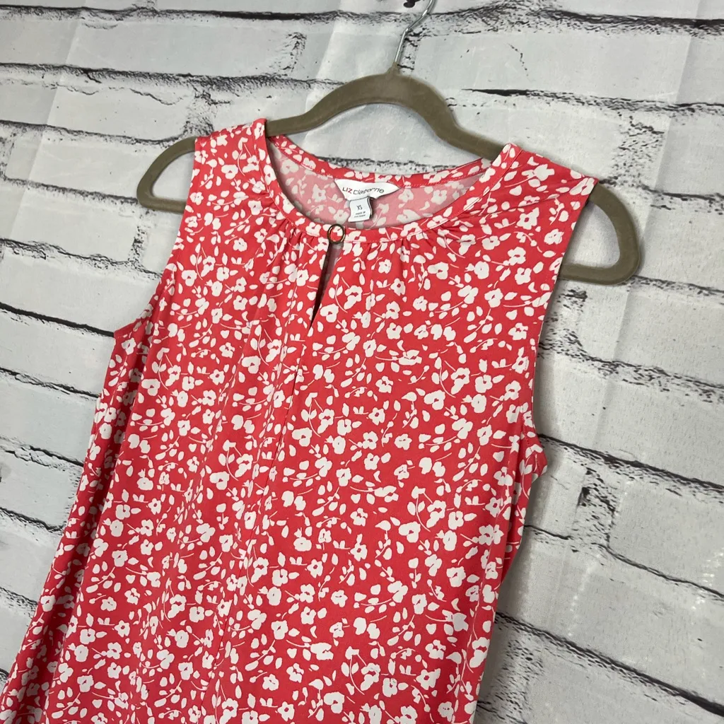 Liz Claiborne Red and White Fitted Sleeveless Tank Top Blouse SZ XS Floral Heart - Image 7