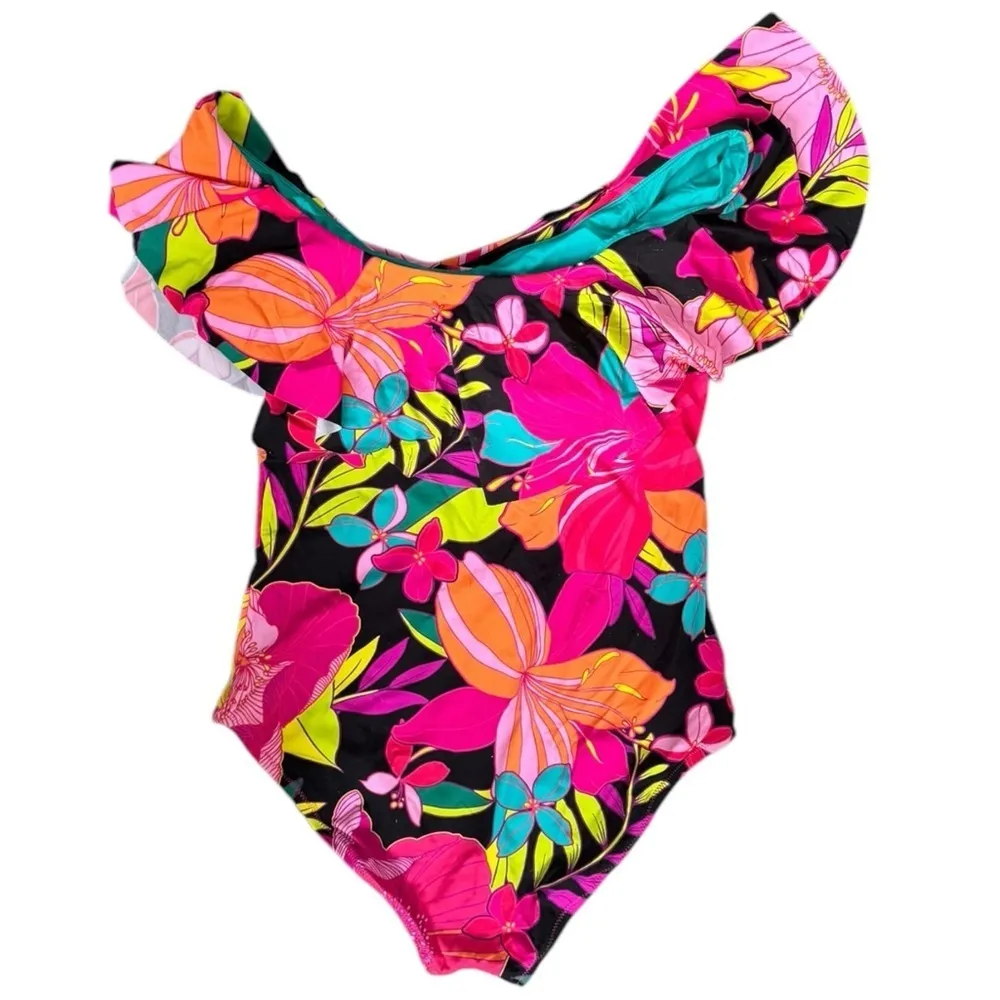 Trina‎ Turk Solar Floral Off The Shoulder Ruffle One Piece Swimsuit Multi 14 - Image 5