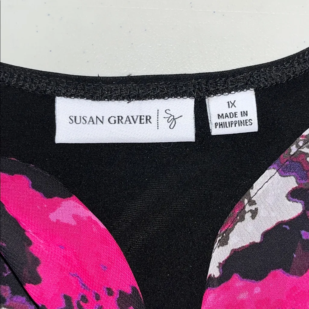 Susan Graver Size 1X Black - Chiffon Printed Open Front Cardigan Jacket - Image 5