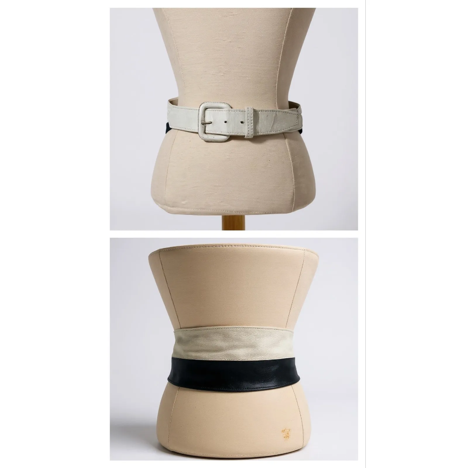 Vintage 80s Leather Colorblock Waist Belt Medium - Image 2