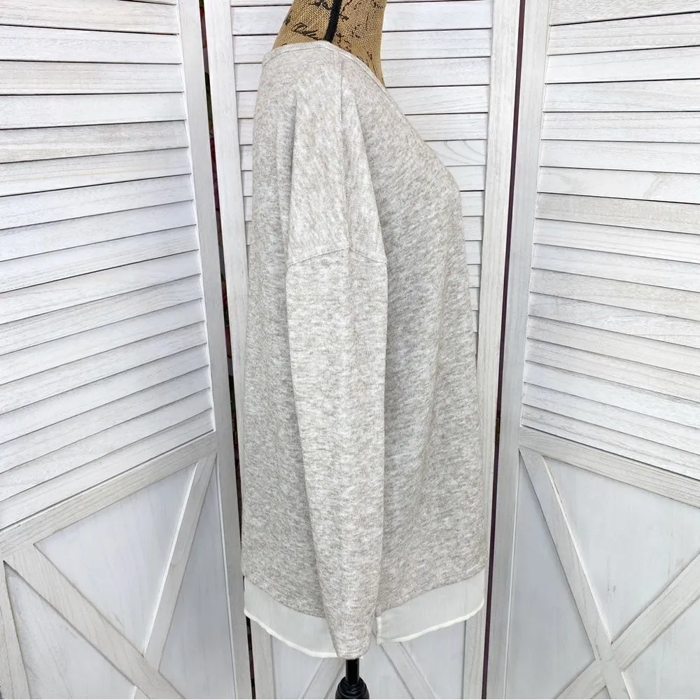 Silence + Noise UO Hannah Chiffon Trim Tunic Sweater Tan Beige Medium Pullover - Image 4
