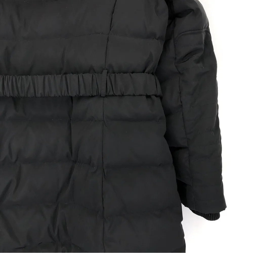 JONES NEW YORK Belted Puffer Jacket Faux Fir Trim Black M - Image 14
