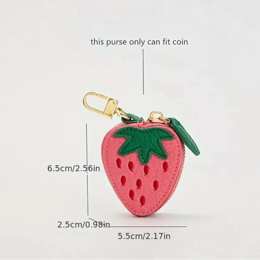 Strawberry Bag Charm Coin Purse Keychain Pink - Image 6