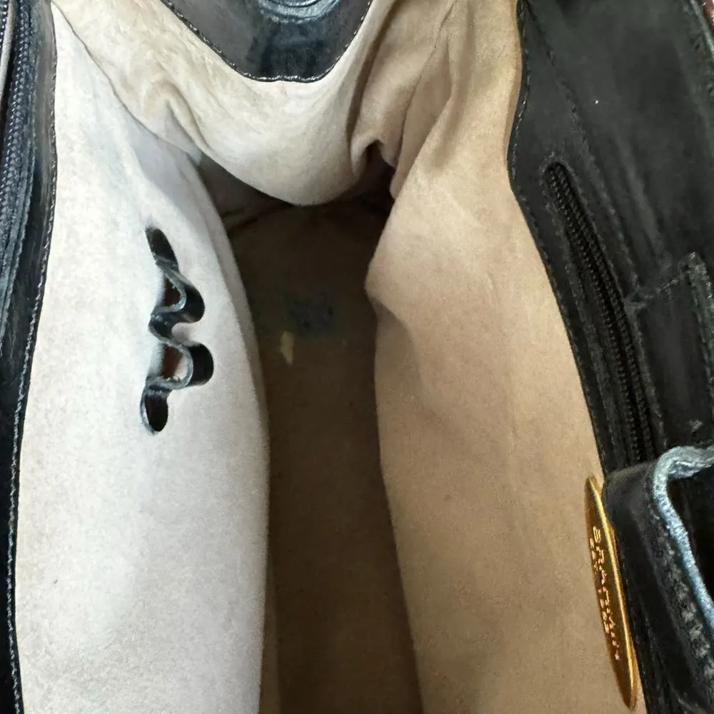 Vintage BRAHMIN Tuscan Black Leather Brown Croc Leather Trims Bucket Bag - Image 11
