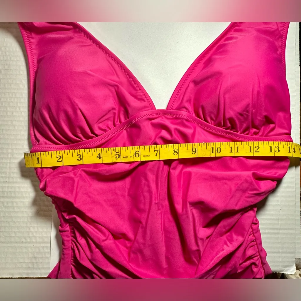 J Crew SwimSuit‎ Women’s Size 12 Pink Fuchsia Ruched One-Piece V Neck Beach NWT - Image 4
