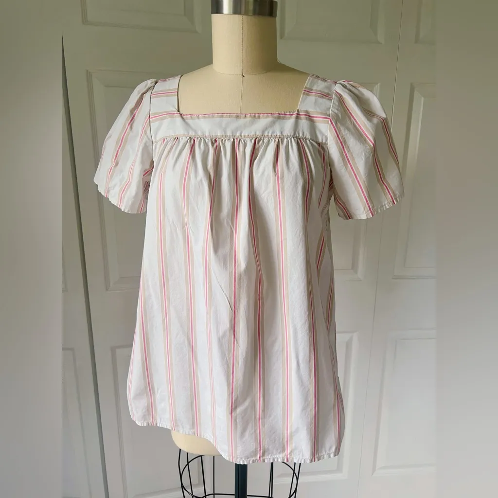 Lands End Women’s Cotton Poplin Square Neck Short Sleeve Tunic Top in Ivory - Image 2