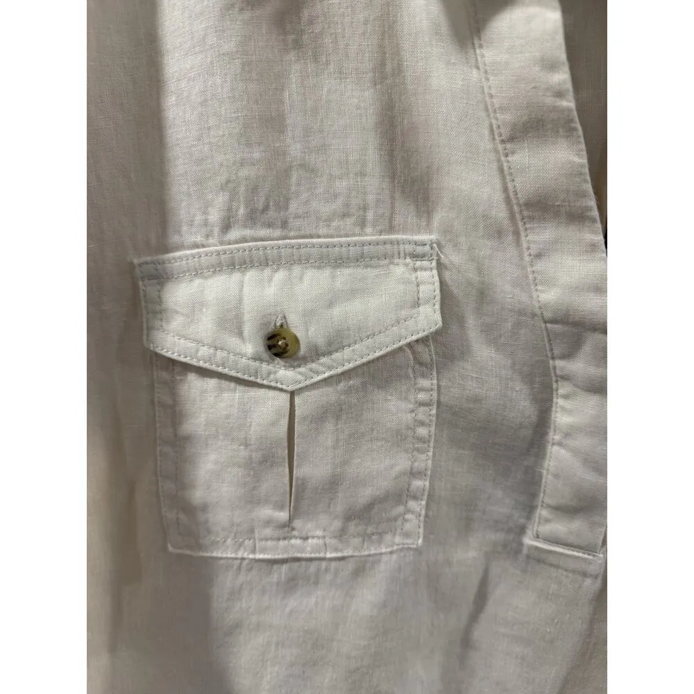 Nicole Miller Linen Top XL Beige Button Down Boho Lagenlook Short Sleeve NWT - Image 5