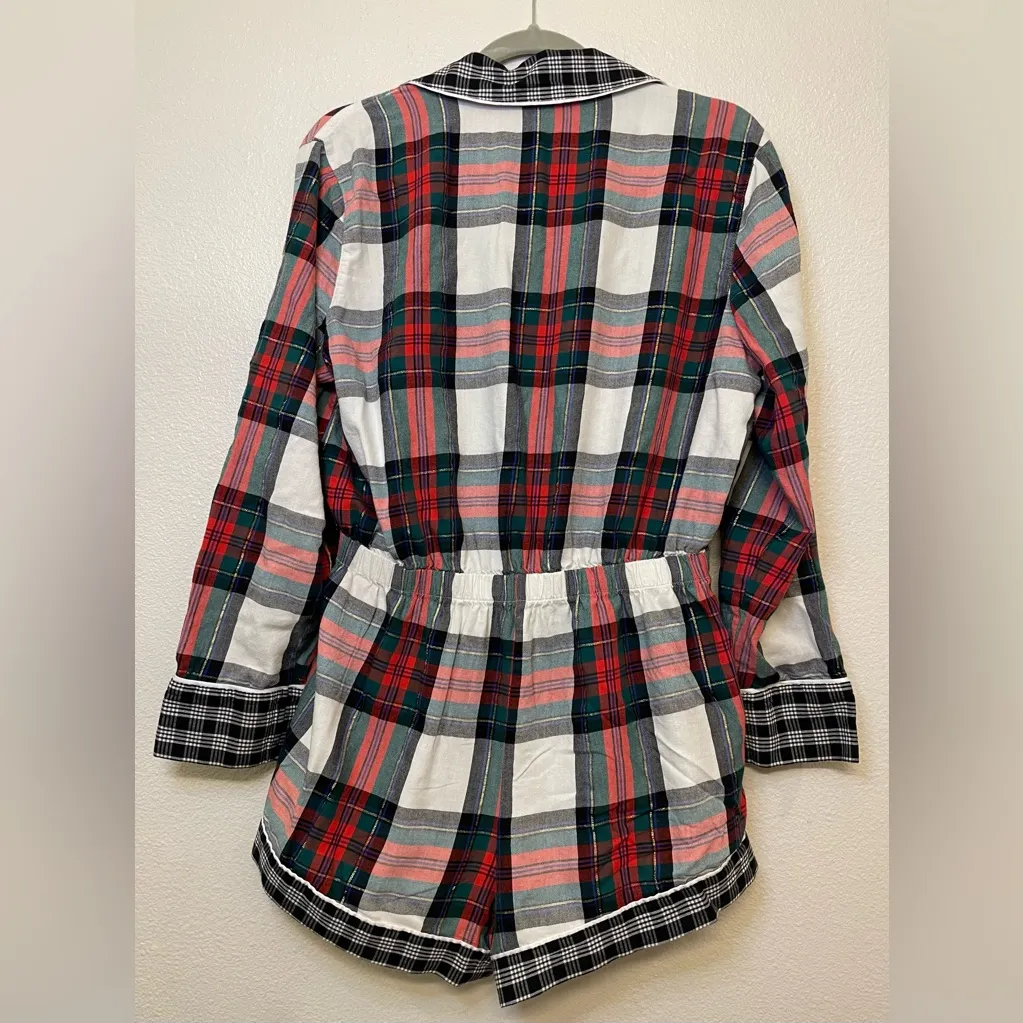 Victoria's Secret Women’s Multicolor Plaid Flannel Rhinestone Romper‎ Size M - Image 4