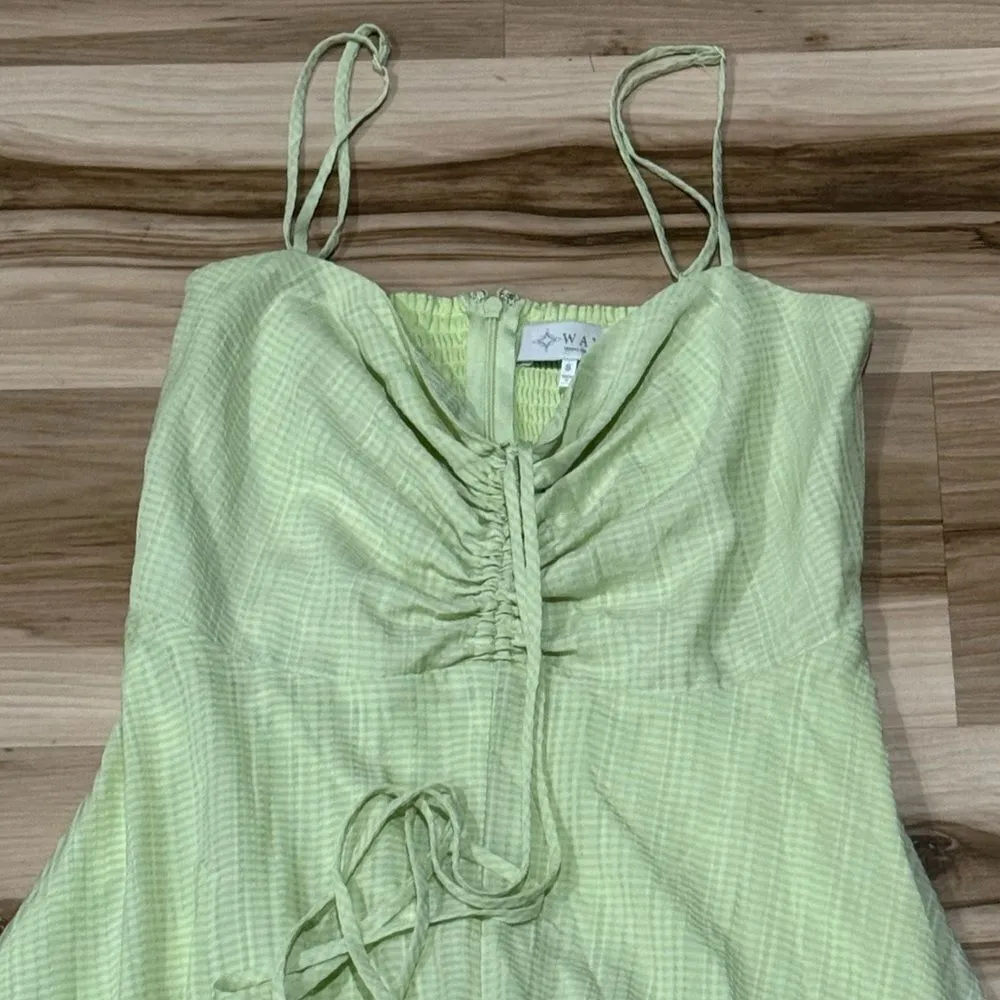 Wayf Green Gingham Plaid Midi Dress Women’s Small - Image 3