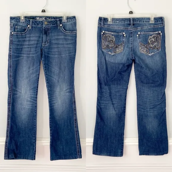 Wrangler Rock 47 Ultra Low Rise Jeans Size Rhinestone Rodeo Western Cowgirl Sz8 - Image 2