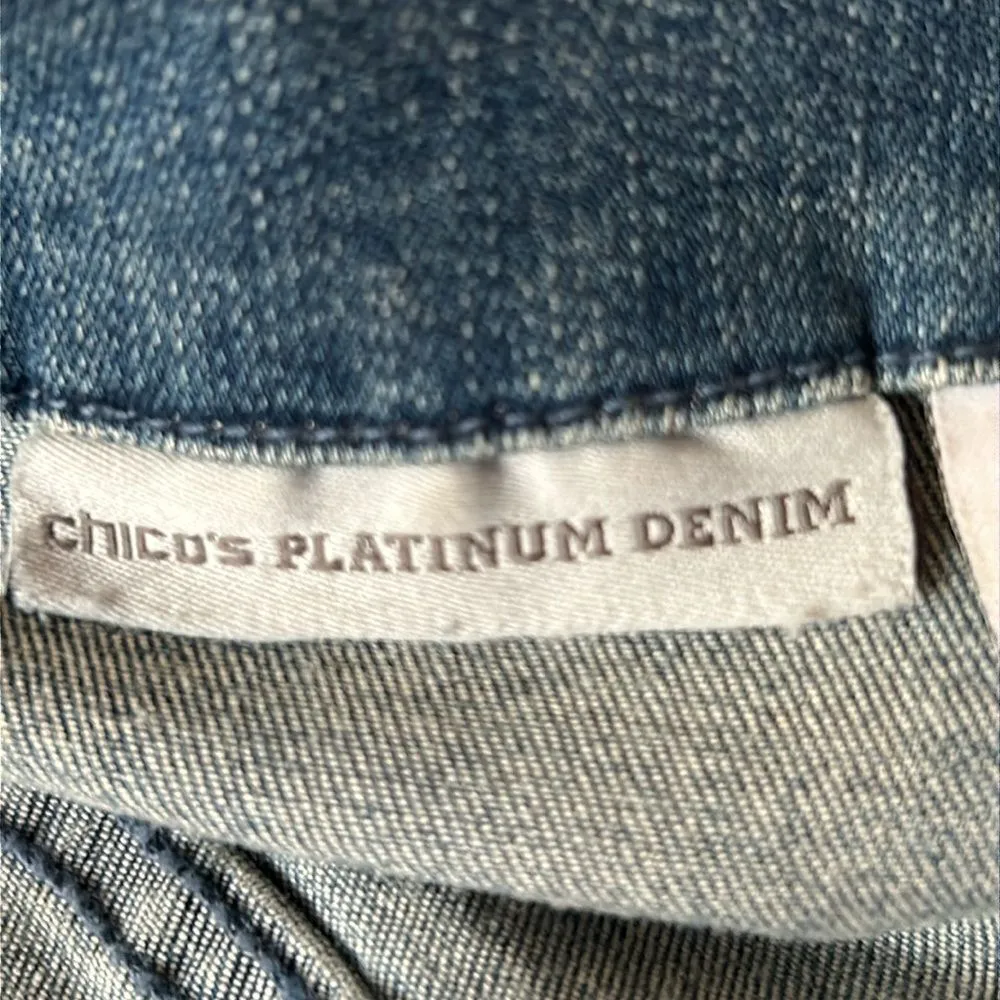 Chico's Platinum Womens Denim 1 Medium Wash Studded Button Front Preppy Academia - Image 12