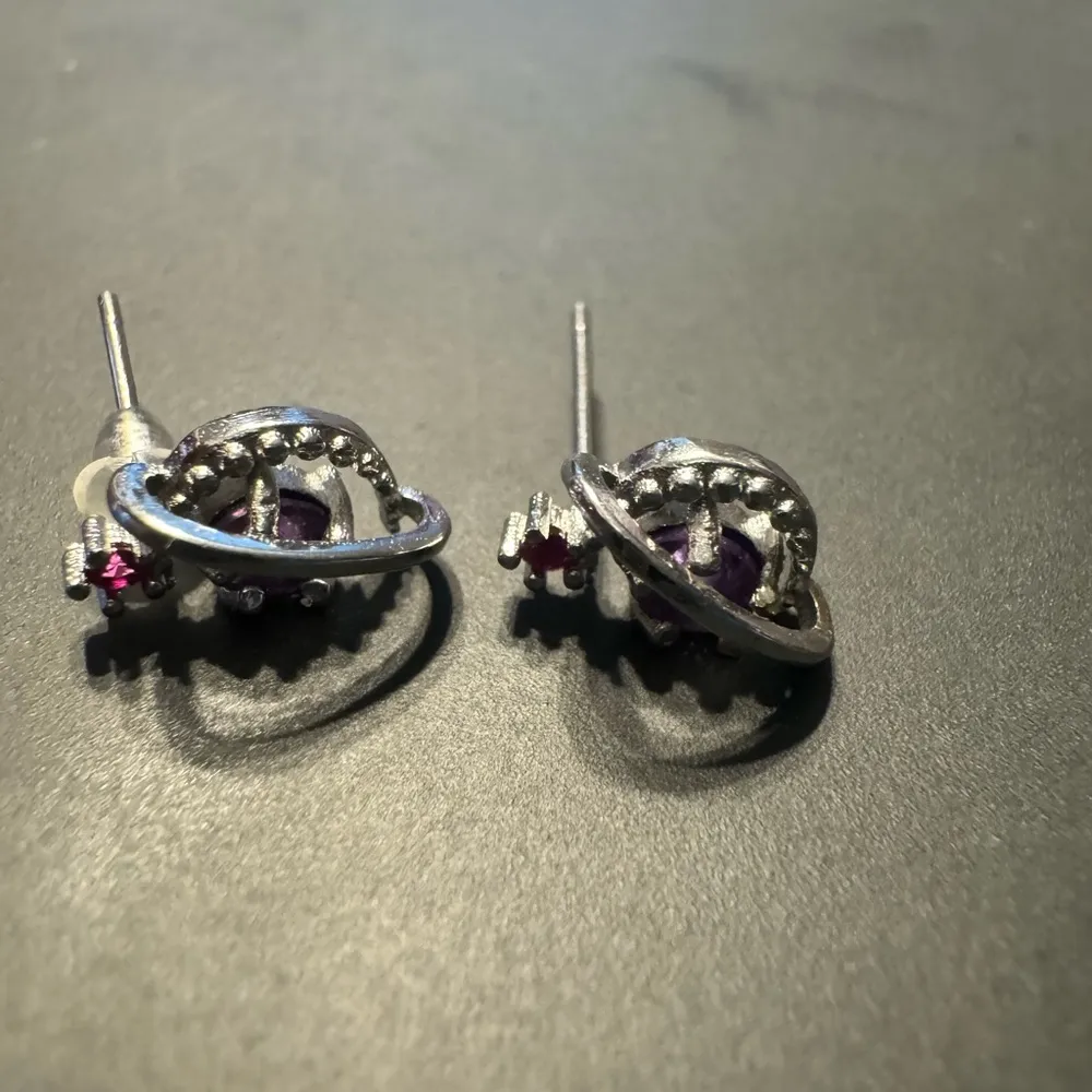 S925 Amethyst & Ruby Planet Moon & Star Earrings Purple - Image 3