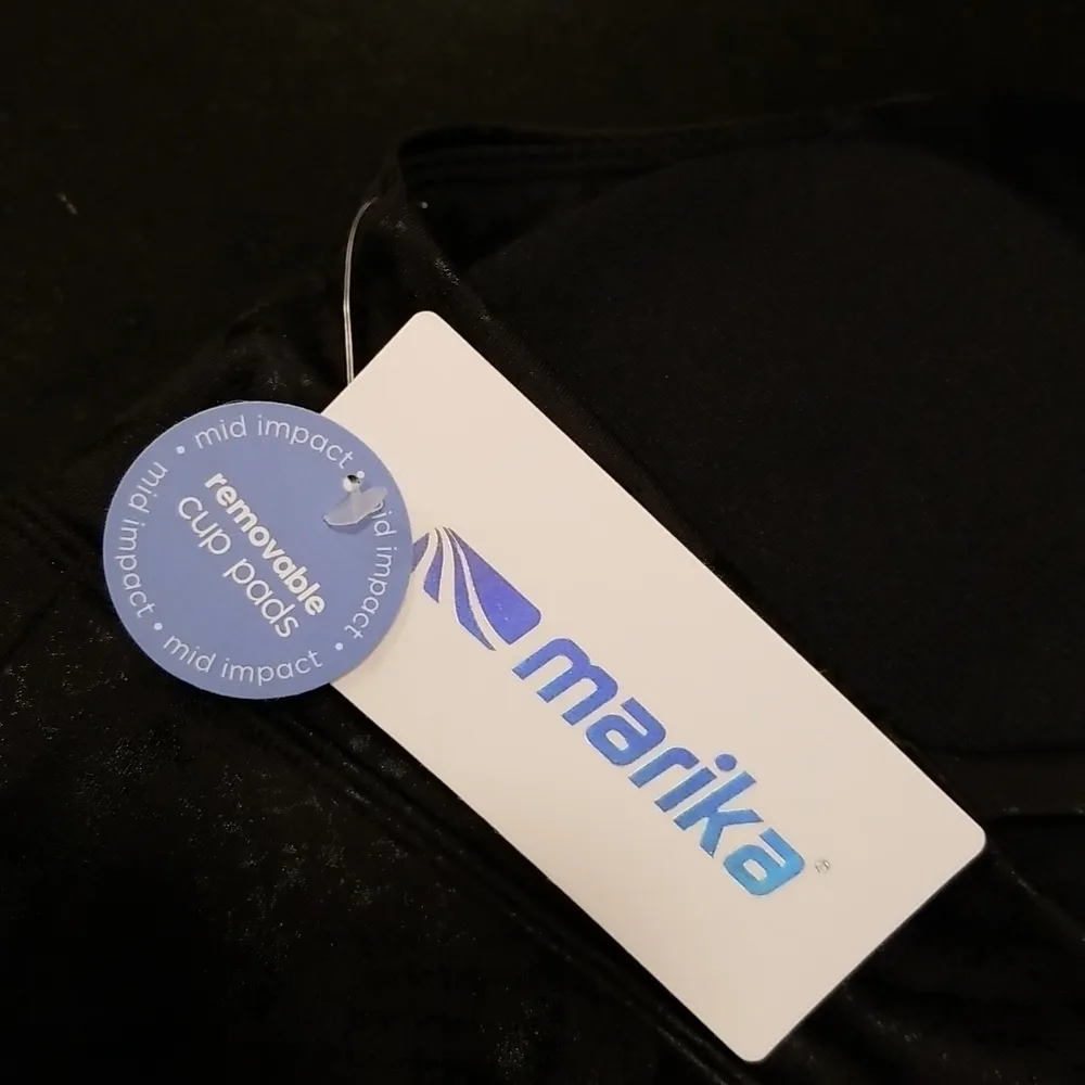 💕MARIKA💕 Black Python Foil Lacey Racerback Sports Bra ~ Animal Print Large NWT - Image 7