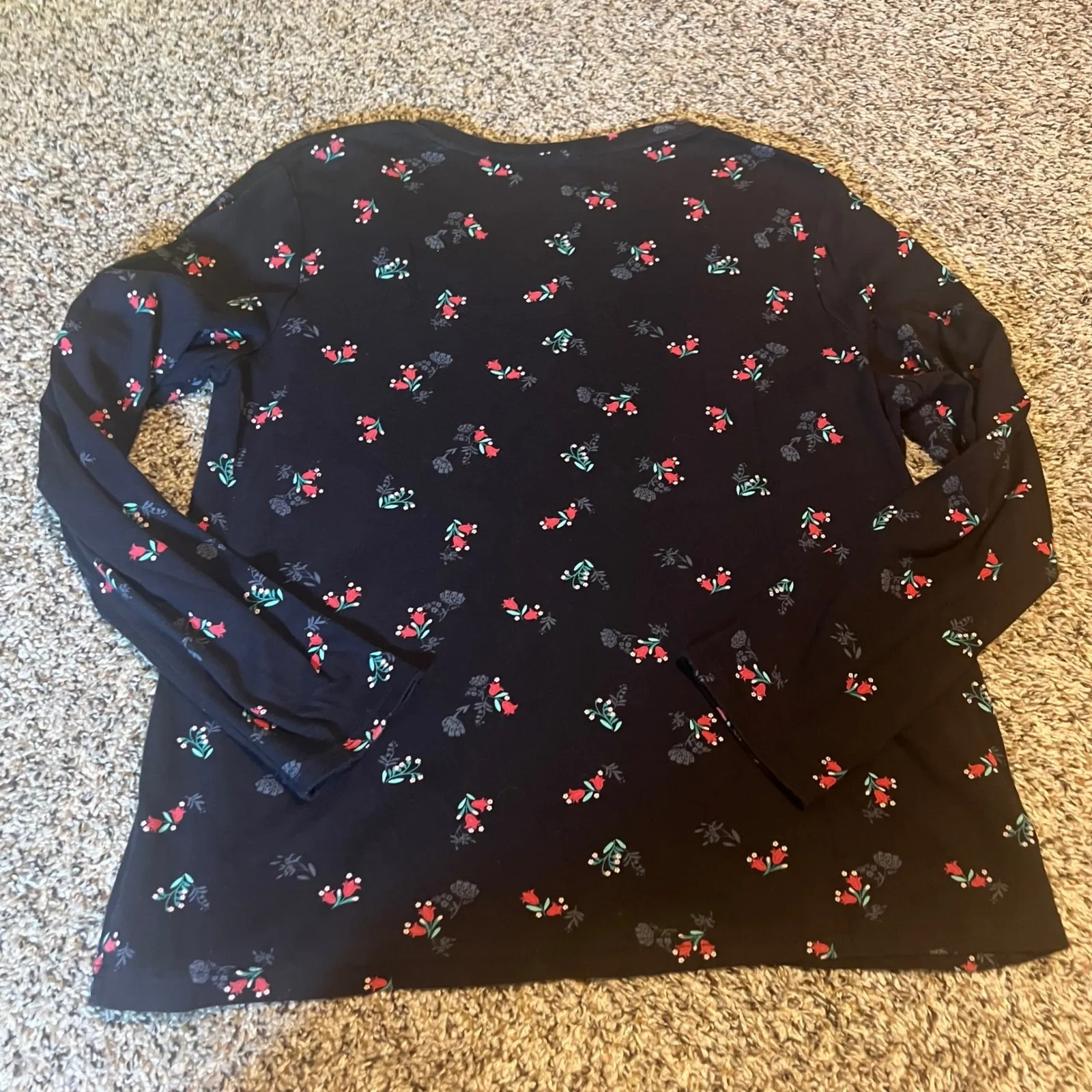 Croft & Barrow Classic Tee Womens XL Black Floral Long Sleeve V Neck Cotton - Image 7