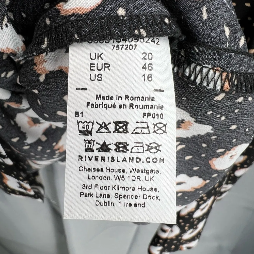 River Island Women’s Blouse US 16 Black Print V-Neck Long Sleeve Draped Top - Image 5