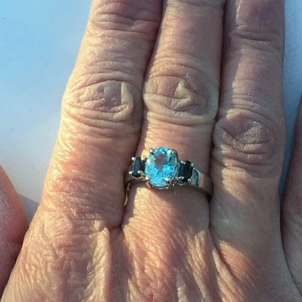 Sterling Silver Topaz and Sapphire Birthstone Ring, Size 7 3/4 Blue - Image 2