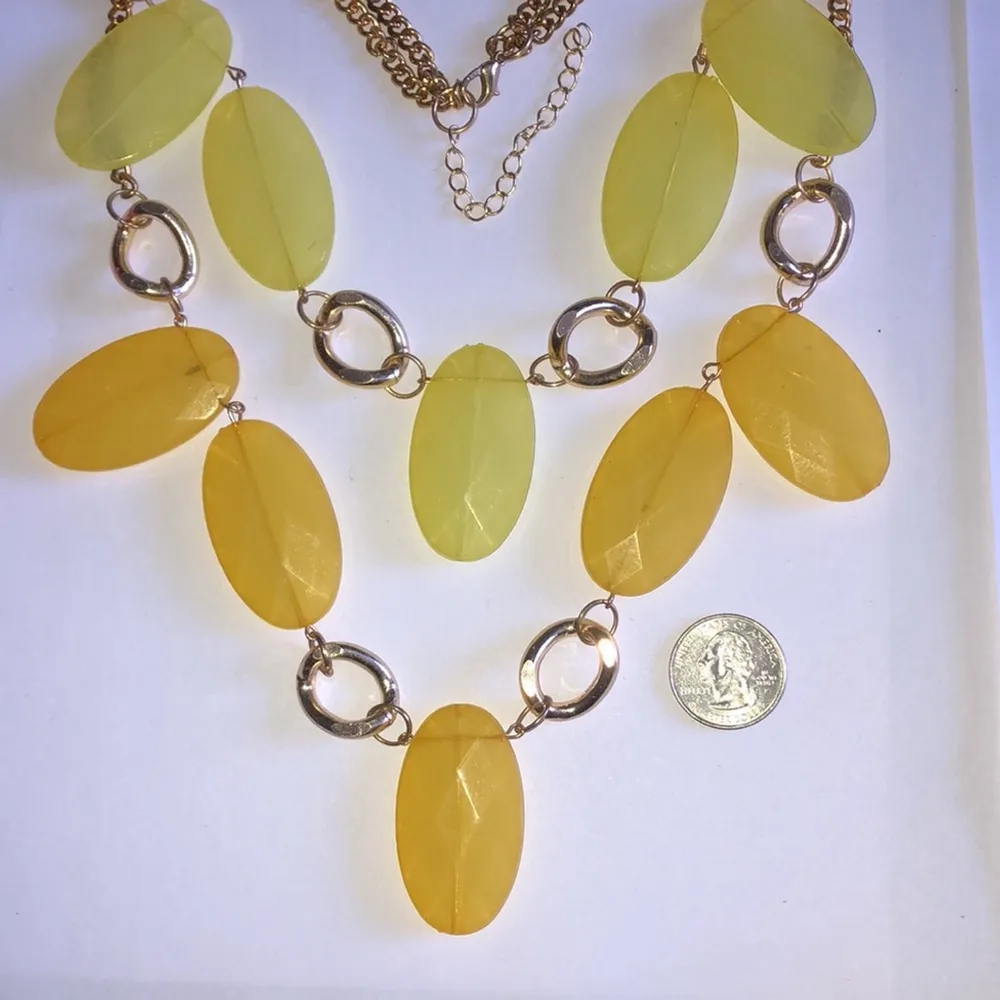 Gold Tone Yellow Huge Retro Boho Statement Necklace - Image 4