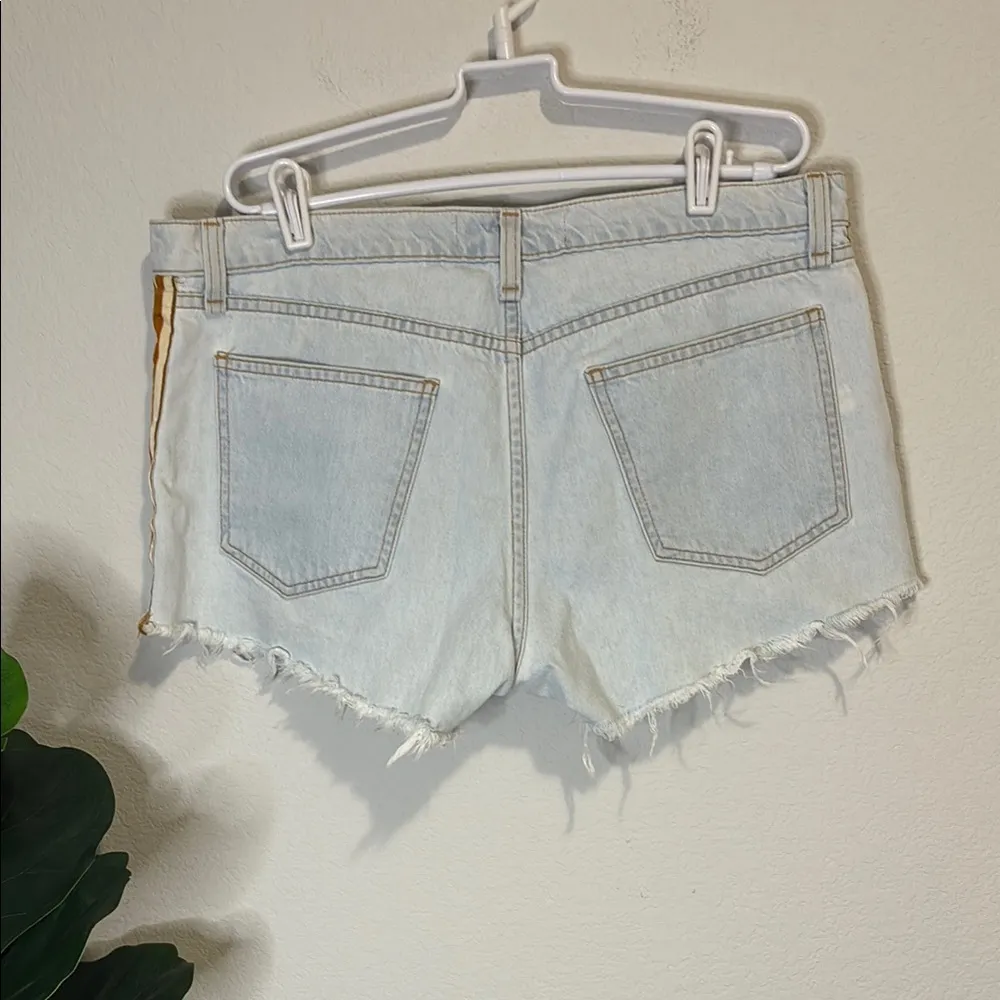 Veronica Beard Distressed Light Blue Jean Shorts with Stripe 9 inch Debbie - Image 5