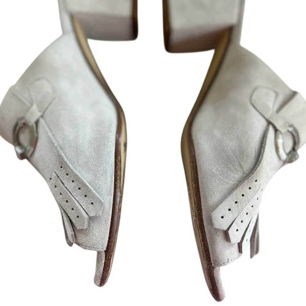 Amalfi Light Grey Suede Kiltie Ruffle Silver Buckle Slip On Heeled Mule Gray Size 8.5 - Image 8
