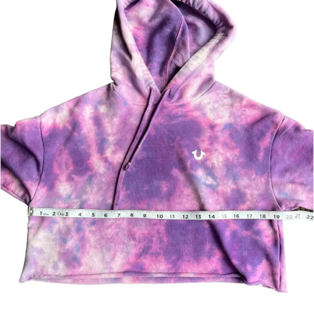 True Religion Cropped Tie Dye Watercolor Hooded Sweatshirt  Pullover Sz XS - Image 6