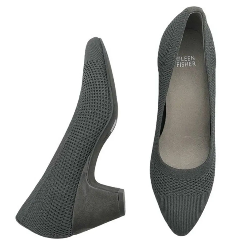 Eileen Fisher Shoes Kiss Knit Sock Pump Suede Heel Charcoal Gray Womens Size 8.5 - Image 2
