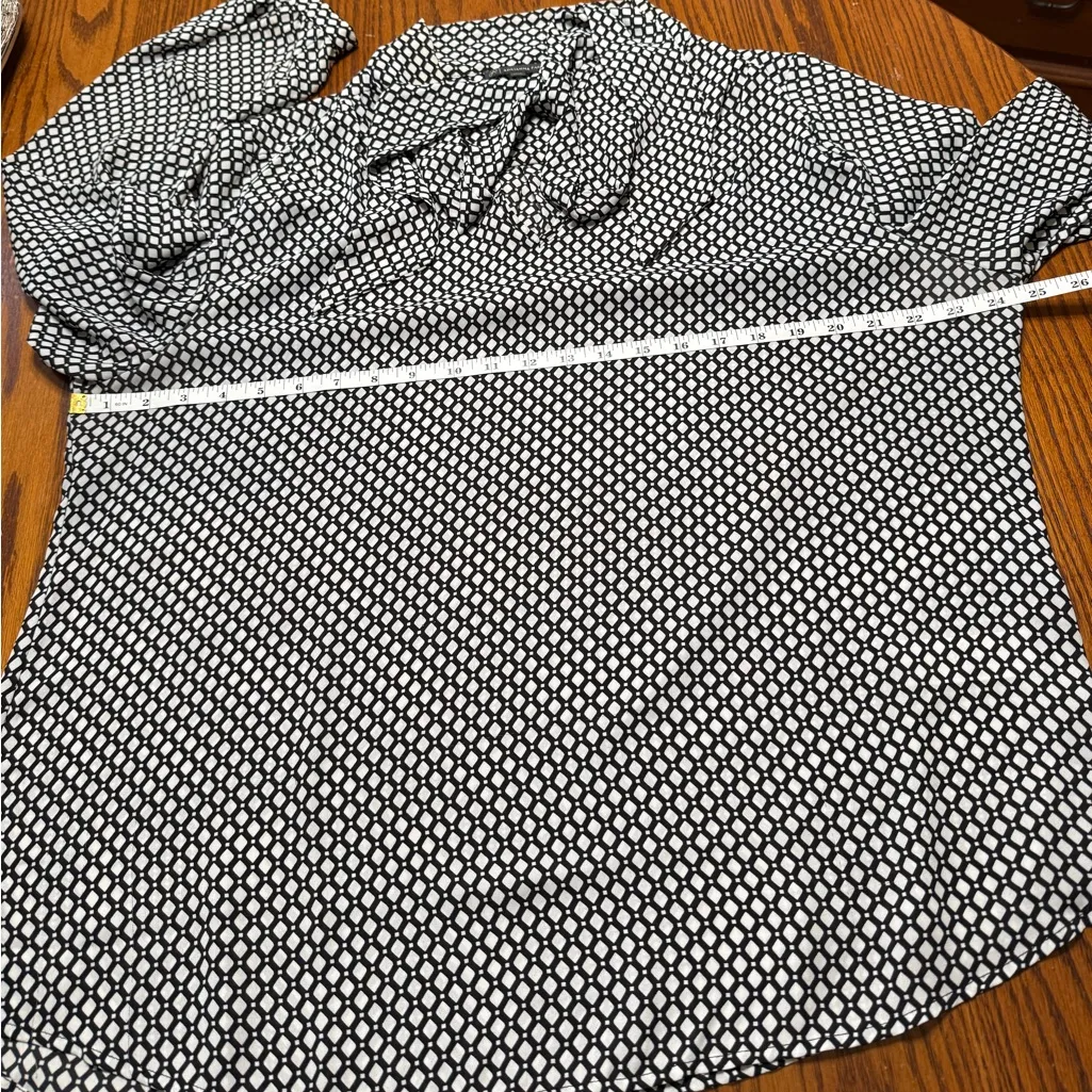 Adrianna Papell Black and White Long Sleeve Blouse with Necktie Size XL - Image 11