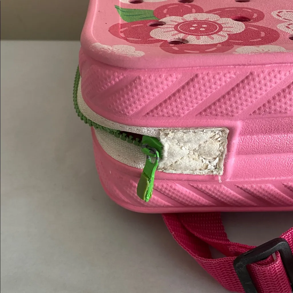 Crocs Mini Backpack Pink Floral Green Zipper Kawaii Flowers Book Bag Rare VHTF - Image 7