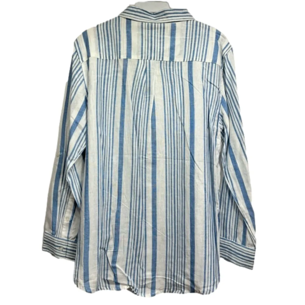 Keren Hart Blue & White Striped Button Down Oxford Shirt Size Extra Large NEW - Image 4