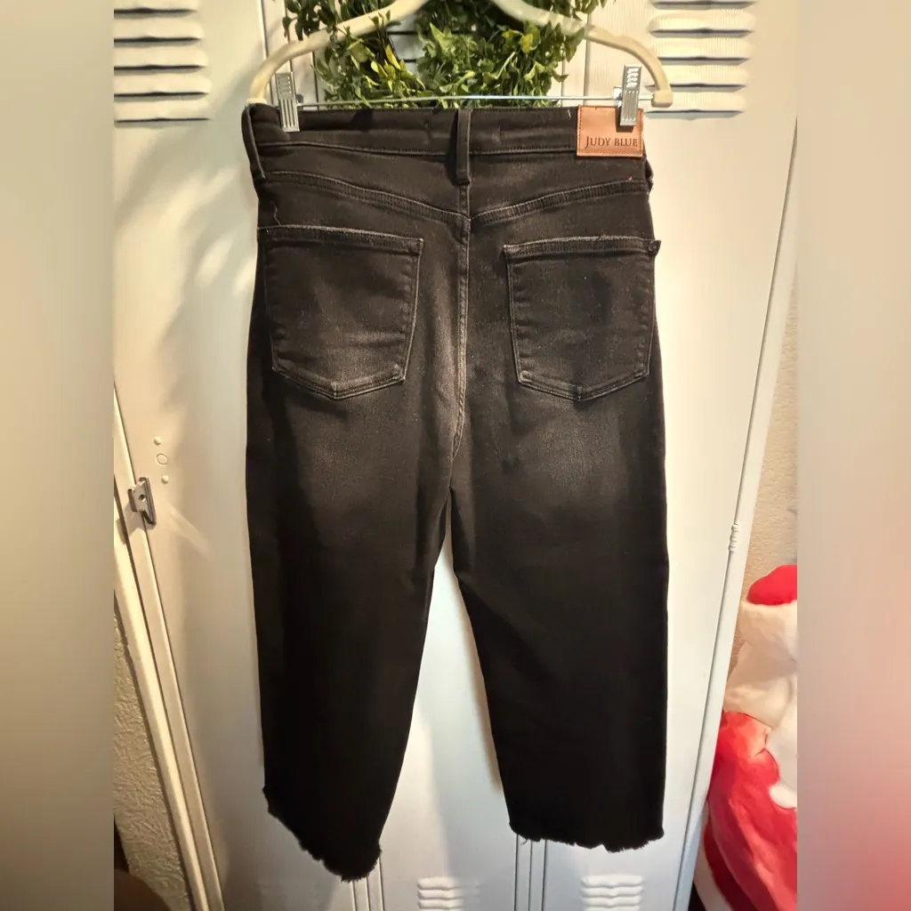 Judy Blue Wide Leg Cropped Sz 11/30 Button Fly High Rise Black Super Stretchy - Image 2
