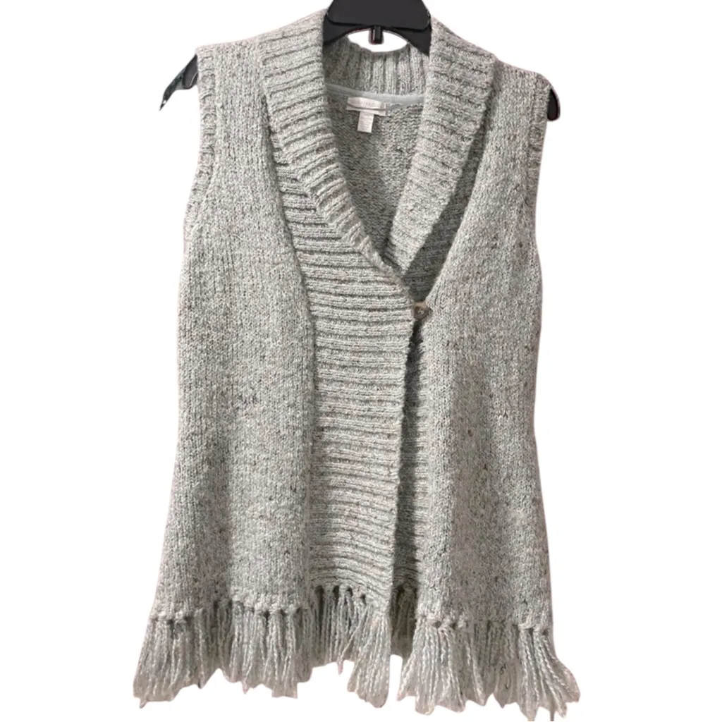 Charter Club Petite Gray Knit Fringe Vest Shawl Collar Button Front P/S - Image 2